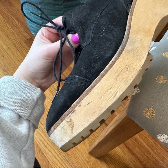 Eileen Fisher | Black Leather Wood Sole Platform Oxfords Size 8 - Picture 6 of 9